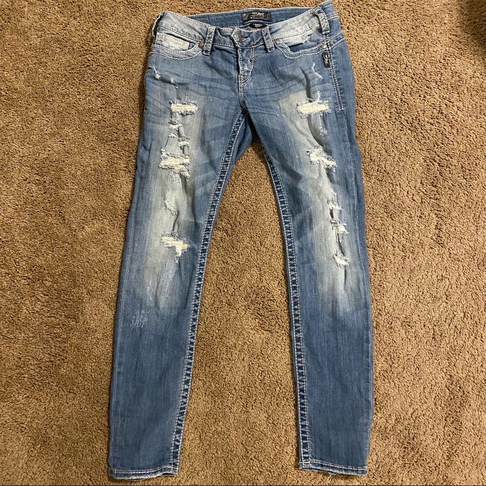 Silver Ripped Skinny Jeans